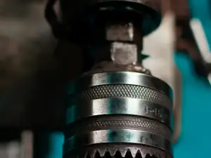 Close-up of a drill chuck and bit