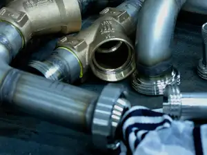 Galvanised pipework and fittings assembled