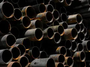 Stack of steel pipes seen end-on