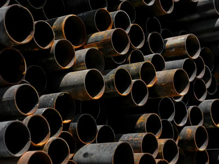 Stack of steel pipes seen end-on