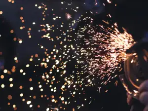 Close-up of grinding sparks