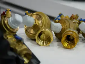 Brass valves on a bench