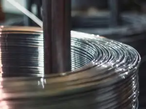 Coil of galvanised wire on a drum
