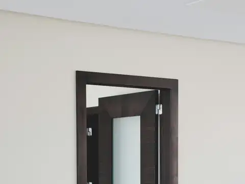 Wooden door hung in its frame