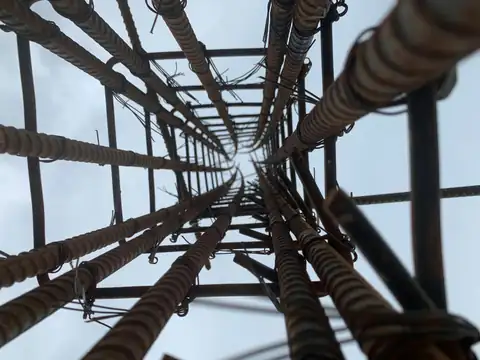 Tied wire inside a steel reinforcement cage